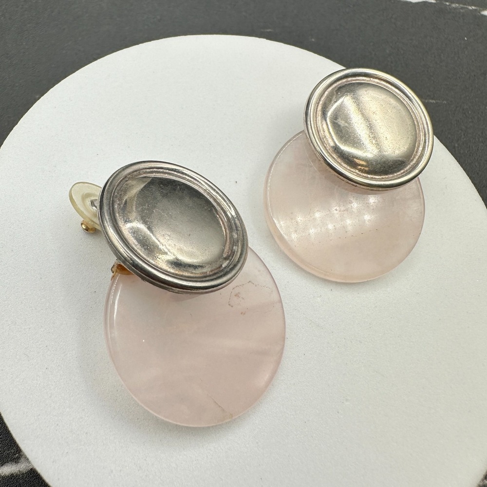 Vintage Silver Tone Pink Lucite Disc Earrings Large Dangle Studs Retro Y2K‎ 90s - Picture 5 of 7